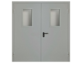 Противопожарная дверь 1 типа двупольная c выпадающим порогом с остеклением