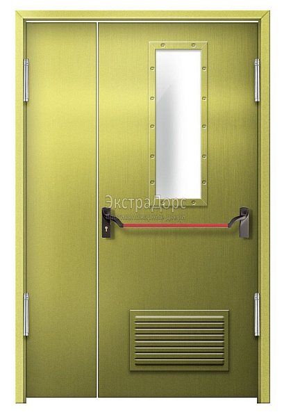 Противопожарная дверь EI 60 дымогазонепроницаемая стальная со стеклом, антипаникой и решеткой в Истре  купить