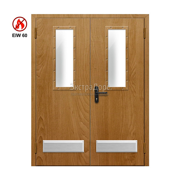 Двухстворчатая огнестойкая дверь с двумя решетками EIW 60 ДПМ-02-EIW-60 ДП75 двупольная остекленная в Истре  купить